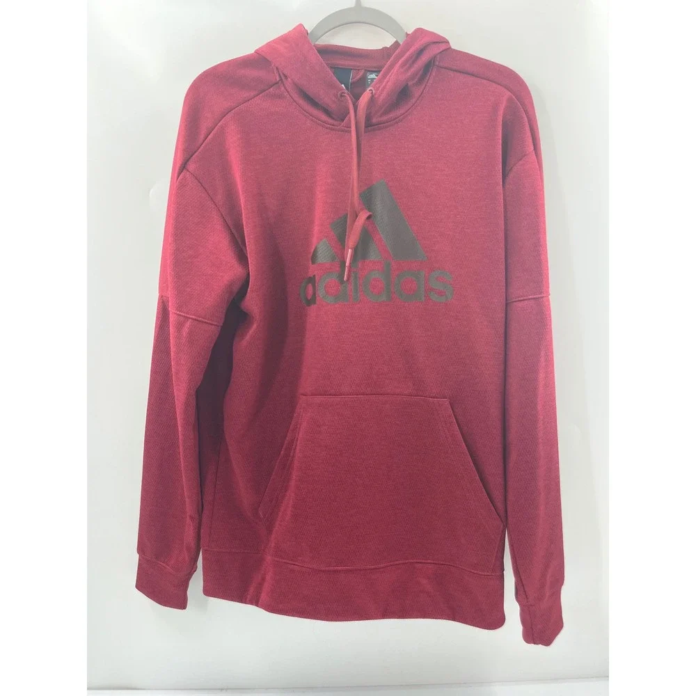 Adidas Mens Hoodie Burgundy Heather Gray Logo Pullover Sweatshirt Size Medium